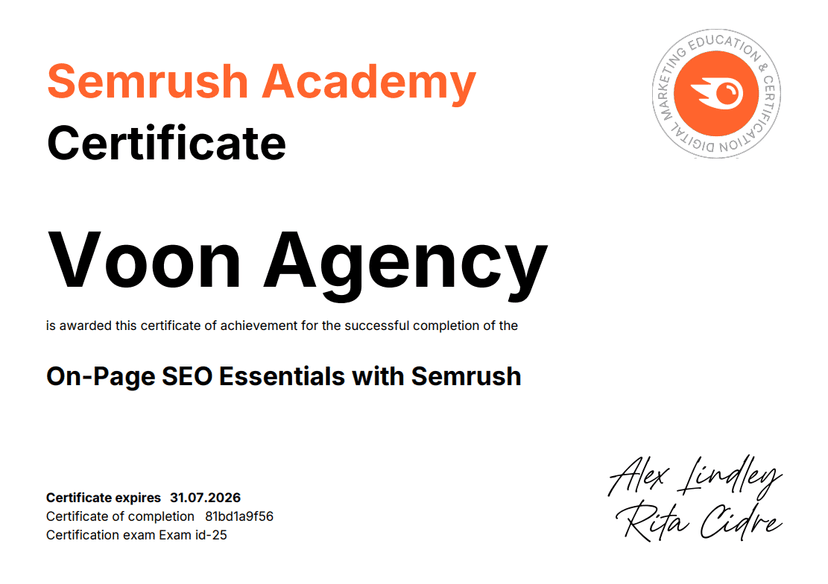 Semrush On Page Essentials Sertifikasi Sertifikası